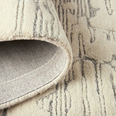 Beige and Blue Abstract Wool 8' x 10' Handmade Rug