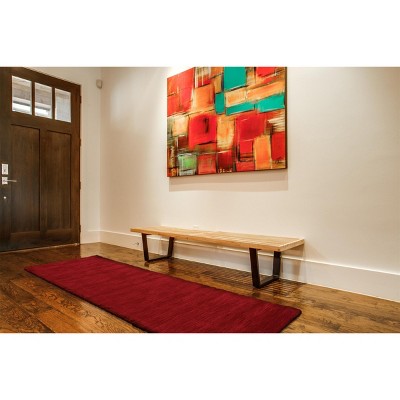 Hand-Loomed Red Wool Runner Rug with Solid Design