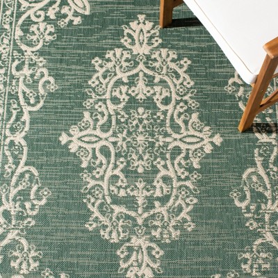 Courtyard Dark Green and Beige Synthetic Non-slip Accent Rug