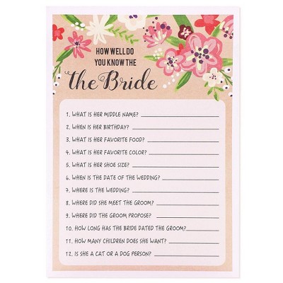 Best Paper Greetings How Well Do You Know the Bride, Vintage Floral Game Cards for Rustic Wedding, Bridal Shower, Bachelorette Party, Up to 50 Guests