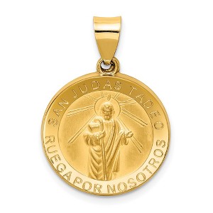 Black Bow Jewelry 14k Yellow Gold Hollow San Judas Tadeo Medal Pendant, 19mm (3/4 Inch) - 1 of 4