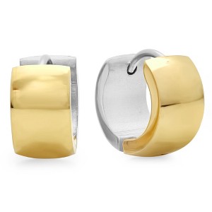 Steeltime Ladies two tone stainless steel and 18k gold plated huggie earrings - 1 of 4