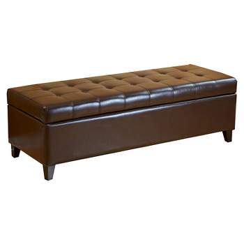 Mission Brown Tufted Bonded Leather Ottoman Storage Bench Brown - Christopher Knight Home