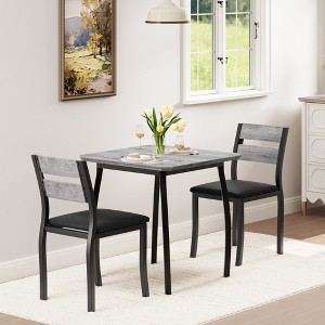 3 Pcs Dining Table Set for 2, Farmhouse Kitchen Table and Chair, Metal Frame Square Dining Room Table Set for Small Space, Apartment, Studio - 1 of 4
