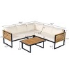 4 PCS Outdoor Sofa Set, Industrial Style Sofa Set with Table, Acacia Wood Sofa with Metal Frame and Polyester Cushion-Coolbibila - 4 of 4
