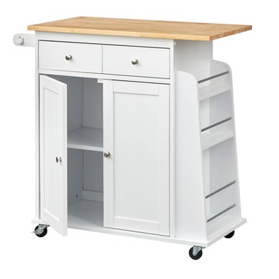 White Wood Kitchen Cart with Spice Rack and Storage