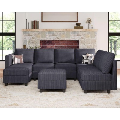 Belffin Modular Sectional Couch U Shaped Corduroy Sectional Sofa with Chaise Convertible Modern Sectional Sofa Couch