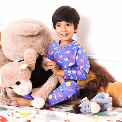 Ola! Otter Full Sleeve Nightsuit - Fuzzy Fishes-Blue