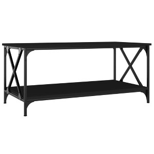 vidaXL Modern Coffee Table in Black, Made from Engineered Wood and Iron, Features Practical Tabletop and Open Shelf - Multiple Purposes - 1 of 4