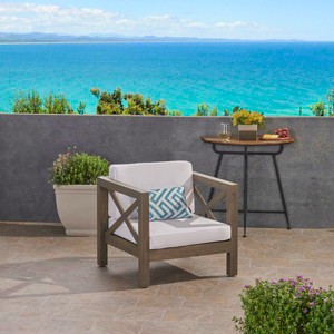 Outdoor Club Chair,Mid-Century Modern Acacia Wood Club Chair With Cushion Seat,Outdoor Furniture,Club Chair For Patio,Garden-Cuddlewood - 1 of 4