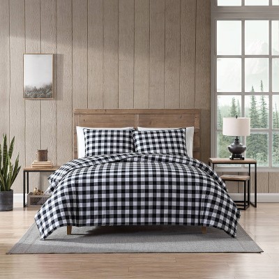 Black and White Cotton Plaid Queen Duvet Cover Set