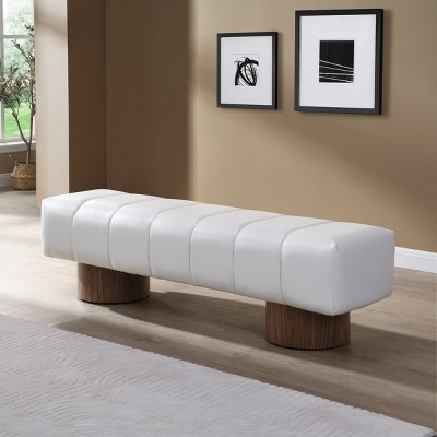 Modern Upholstered Bench,Faux Leather Dining Bench with Wood Legs,No Assembly Required,Entryway or Bedroom Accent Bench-Coolbibila