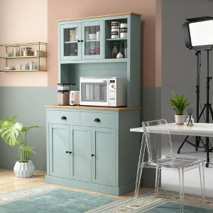 ORRD 6-Door Kitchen Buffet with Glass Doors & 2 Drawers | Vintage Storage Cabinet with Adjustable Shelves & Anti-Tip Strap，White - 1 of 4