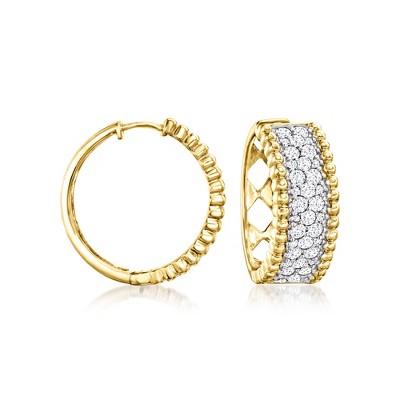 Ross-Simons 2.00 ct. t.w. Pave Diamond Beaded-Edge Hoop Earrings in 18kt Gold Over Sterling
