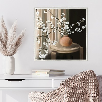 Elizabeth Medley White Blossoms Canvas Art with Beaded Frame