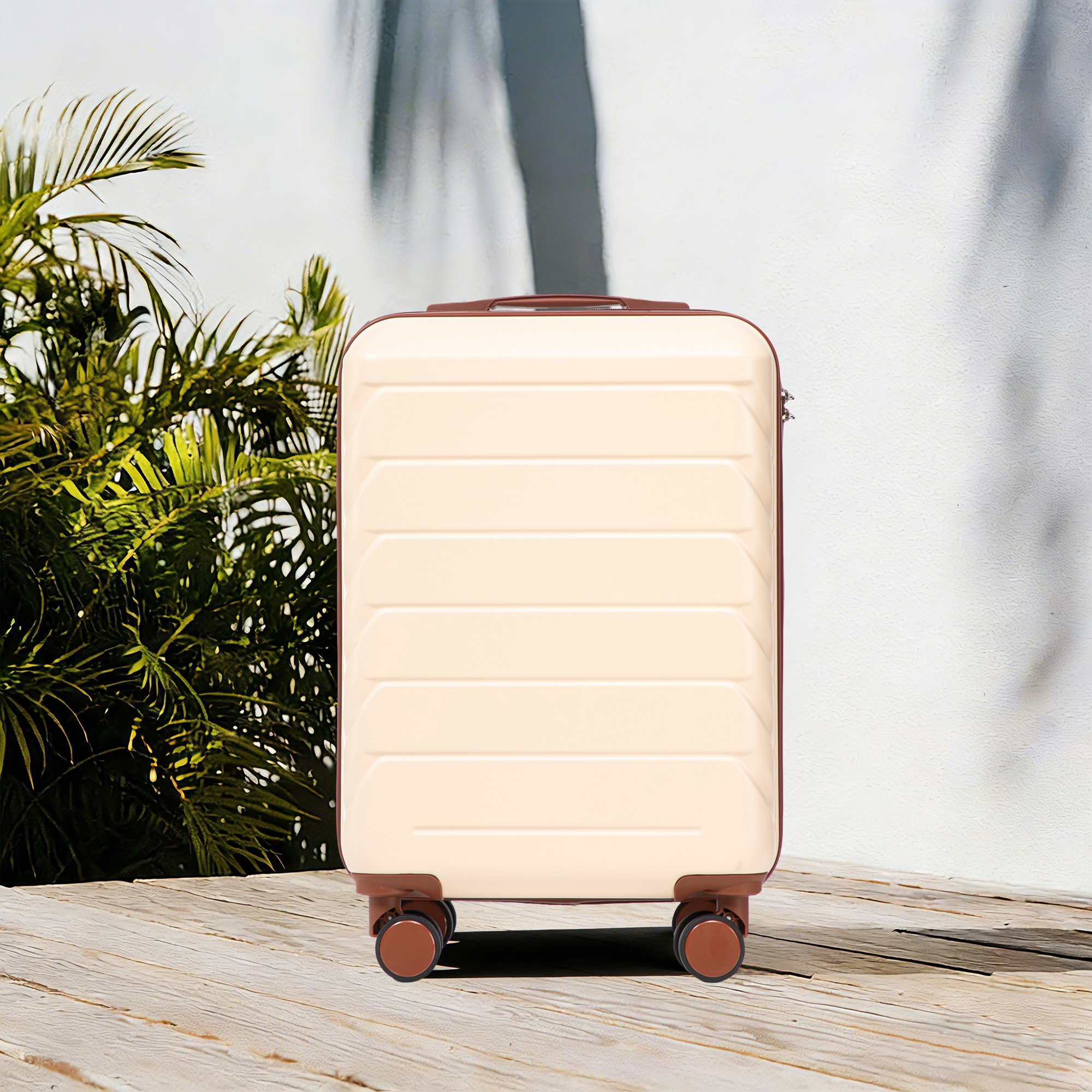 ModernLuxe ABS Hardshell Suitcase with Spinner Wheels, 20" Carry-On Luggage with Combination Lock, Beige