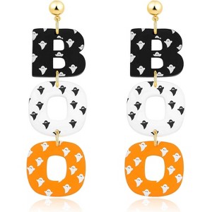 Skull & Ghost in a Jar Dangle Earrings - Gothic Punk Acrylic BOO Jewelry for Women, Halloween Party Accessories - 1 of 4