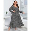 Plus Size Women's V Neck Long Sleeve Maxi Dress with Belt Flowy Elegant Floor Length Dress - 3 of 4