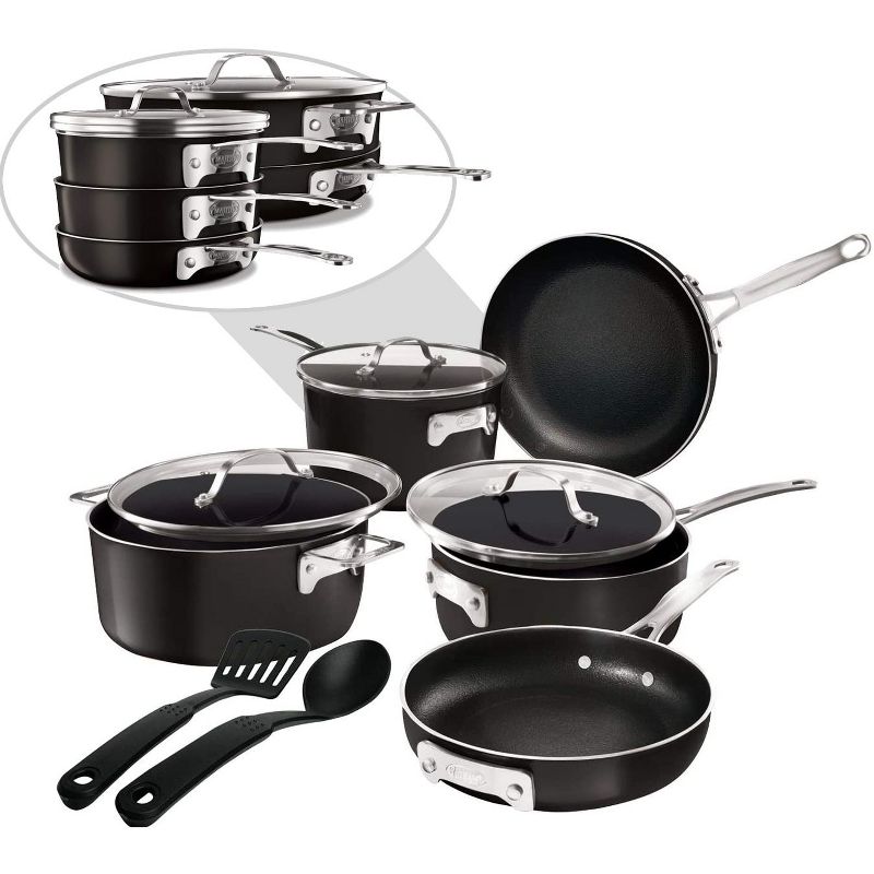 Gotham Steel Stackmaster 10 Piece 8'' and 10'' Black Space Saving Nonstick Cookware Set with Utensils, 2 of 3