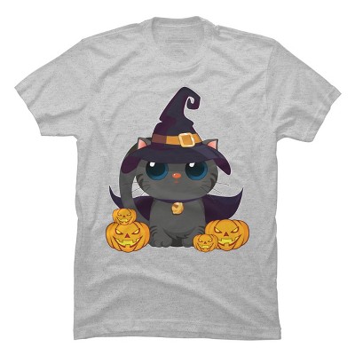 Men's Design By Humans Black Cat With Jack O Lantern Halloween Shirt By thebeardstudio T-Shirt