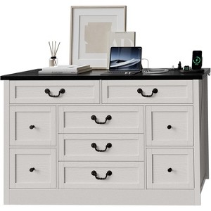 9 Farmhouse Dresser with Charging Station & Metal Handle, Wooden Tv Stand with Dressers, 9 Drawer Dressers for Bedroom Living Room Enterway - 1 of 4