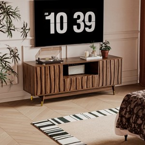 ATJafurn Wood TV Stand with Drawer and  Cabinet, Entertainment Center with Open Shelf , TV Console for Living Room Bedroom and Small Apartment, Walnut - 1 of 4