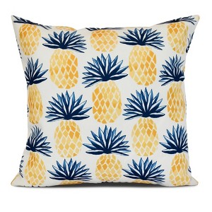 16"x16" Printed Spiked Pineapples Square Throw Pillow Blue - e by design: Tropical Resort Collection, Indoor Use - 1 of 3