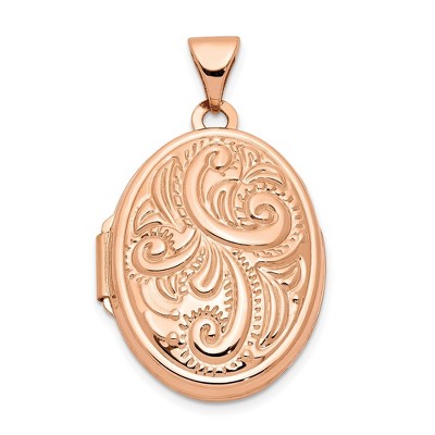 Black Bow Jewelry 14k Rose Gold 21mm Domed Scroll Oval Locket