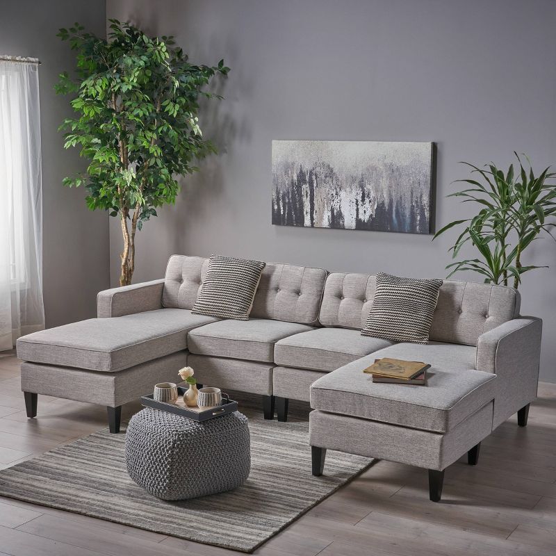 4pc Crowningshield Contemporary Chaise Sectional Light Gray - Christopher Knight Home, 3 of 9