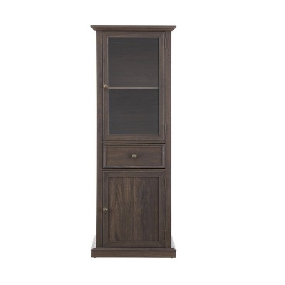 Alilang Tall 2-Tier Glass Display 1 Drawer 1 Cupboard Door Storage Cabinet Freestanding Modern Style 65 x 23 inch-Black
