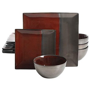 Gibson Elite Decadence 12 Piece Reactive Glaze Dinnerware Set Service for 4, Red with Reactive Metallic Color - - 1 of 4