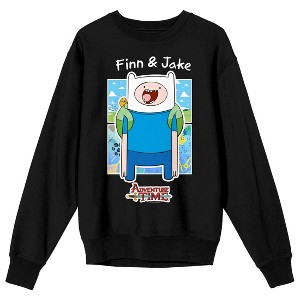 Adventure Time Finn & Jake Crew Neck Long Sleeve Black Adult Sweatshirt - 1 of 3