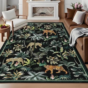Washable Tiger Runner Rug for Kitchen Non-Slip Non-Shedding Animal Floral Long Carpet, Low Pile Botanical Floor Covering - 1 of 4