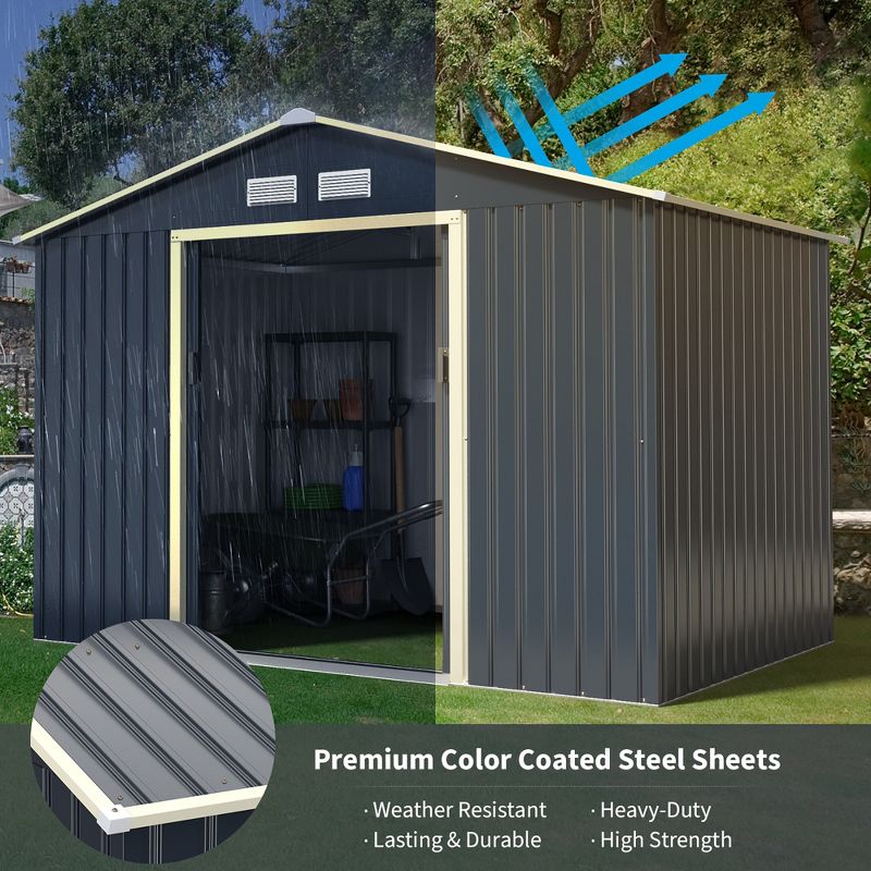 Costway Metal Storage Shed for Garden and Tools w/Sliding Double Lockable Doors, 5 of 10