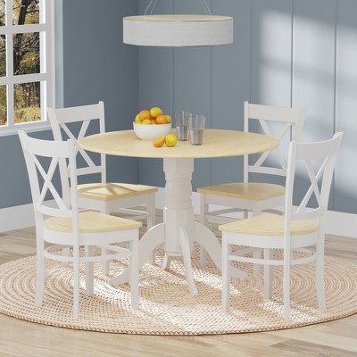 Glenwillow Home 42" Round Double Drop-Leaf Dining Table + Cross Back Dining Chairs Dining Set