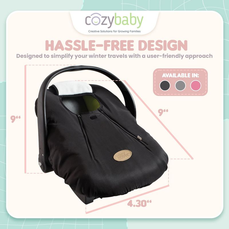 CozyBaby Cozy Cover Infant Car Seat Insulating Cover with Dual Zippers, Face Shield, and Elastic Edge for Travel During Winter Months, Black, 3 of 7