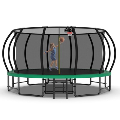 Okak 16FT Pumpkin Trampolines with Curved Poles, Outdoor Trampoline with Anti-Rust Coating, ASTM Approval Rebounder for Kids and Adults