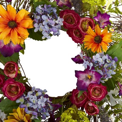 'Nearly Natural 24'' Spring Garden Wreath with Twig Base'