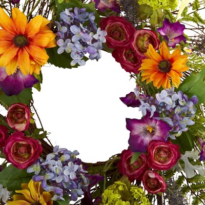 Nearly Natural 24" Spring Garden Wreath with Twig Base, 3 of 5