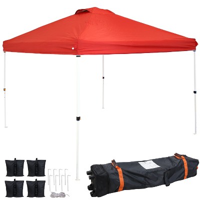 Sunnydaze Premium Pop-Up Canopy with Rolling Carry Bag and Sandbags - 12' x 12' - Red