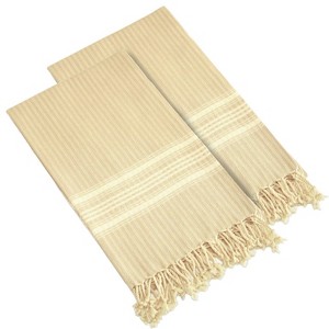 Linum Home Textiles 2pc Luxe Herringbone Pestemal Beach Towel Beige : Microfiber, Machine Washable, Non-Slip Backing - 1 of 3