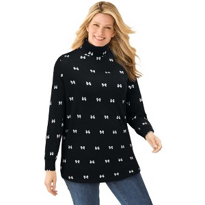 Woman Within Perfect Printed Long-Sleeve Turtleneck Tee - 1 of 4