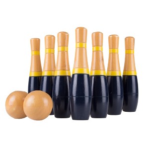 Toy Time 10-Pin Lawn Bowling Game/Skittle Ball - Navy Blue with Gold Yellow Stripes - 1 of 4