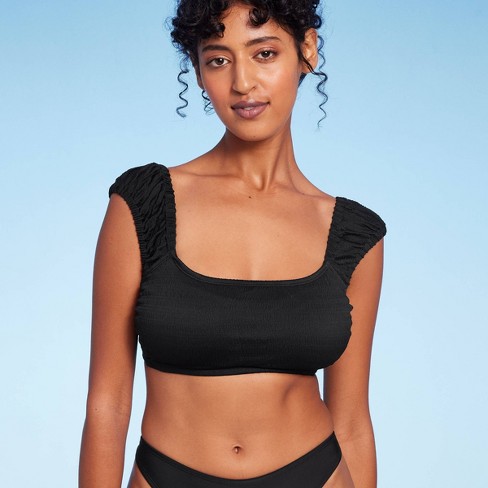 Women's Cap Sleeve Smocked Bralette Bikini Top - Wild Fable™ Black D/dd Cup  : Target