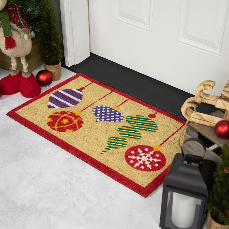 Northlight Tan Brown and Red Christmas Ornaments Coir Outdoor Doormat 18" x 30", 3 of 7
