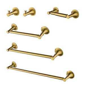 6 Piece Brass Bathroom Towel Rack Set Wall Mount - 1 of 4