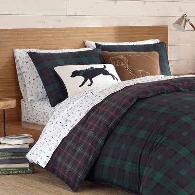Full/Queen Green Cotton Woodland Tartan Reversible Duvet Cover Set