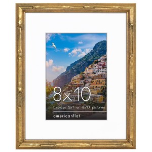 Americanflat 8x10 Picture Frame with Bamboo Design and Shatter-Resistant Glass - 5x7 with Mat or 8x10 Without Mat - Gold - 1 of 1