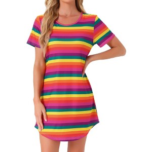 cheibear Women's Curved Hem Round Neck Short Sleeve T-shirt Dress Sleepshirt - 1 of 4