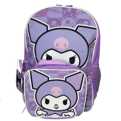 Hello Kitty Kuromi 16" Purple School Backpack and Rectangular Lunch Bag Attached